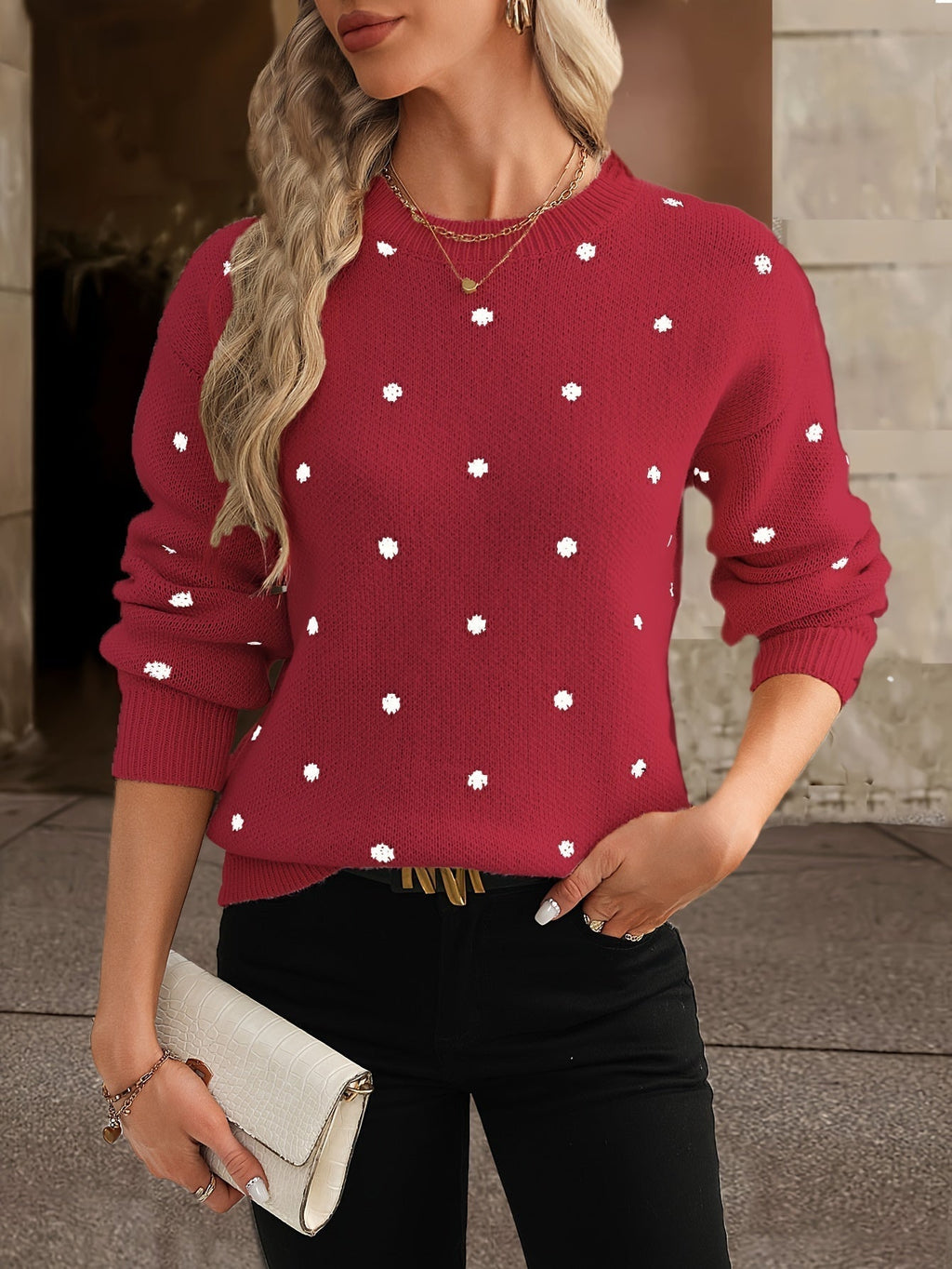 Damen Polka-Dots Pullover – Bequemer Rundhalsausschnitt und entspannte Silhouette von J&B - 9 - Annoboutique