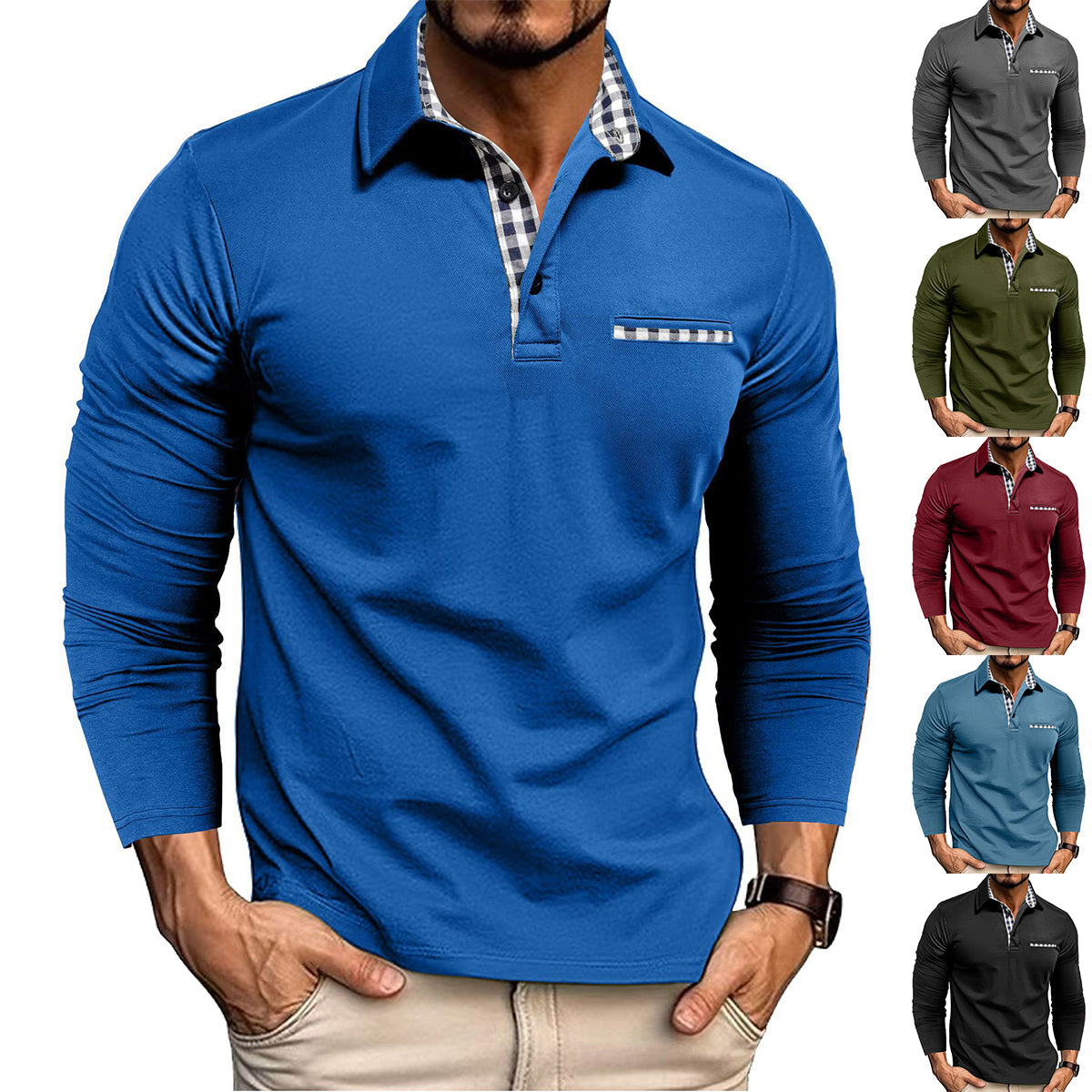 Luca - Langarmshirt für Herren mit Kontrastkragen und Brusttasche