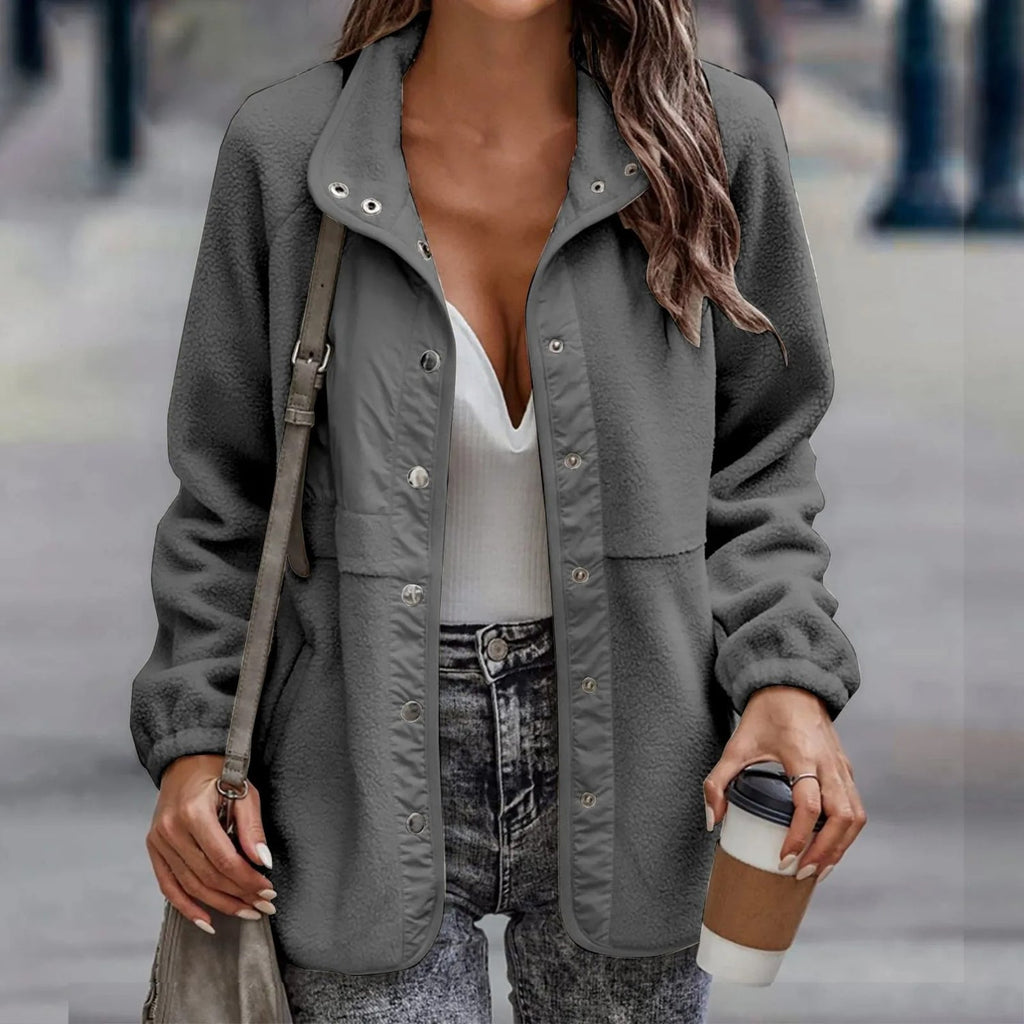 Liv - Damen Fleecejacke mit Druckknöpfen und Stehkragen