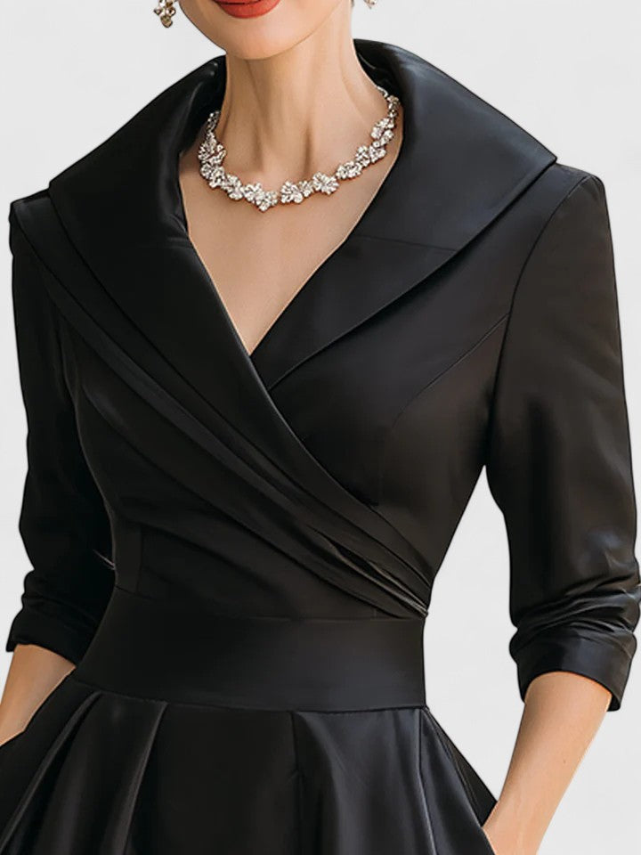 Abendkleid Damen mit Schalkragen und schwingendem Rock - 5 - Annoboutique