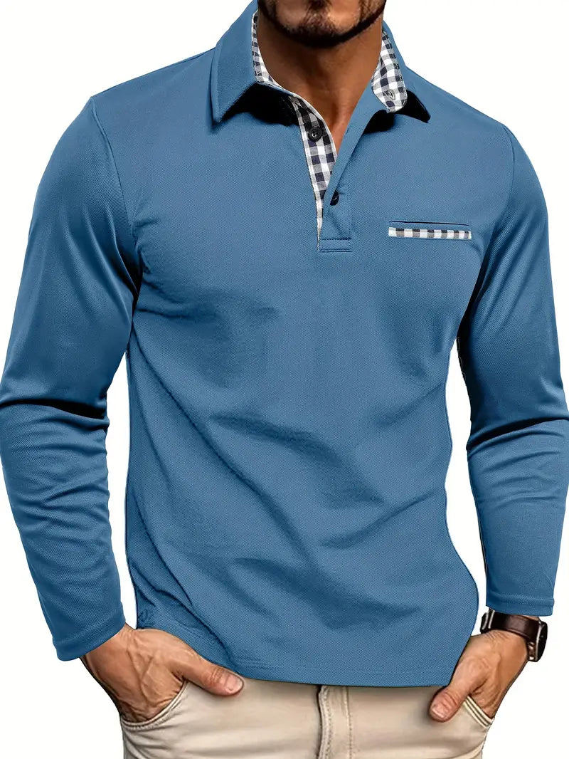 Marek – Herren-Longsleeve-Poloshirt mit Modernem Kontrastdesign