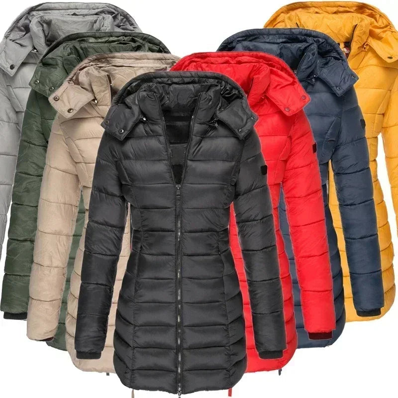 Damenlange Daunenjacke mit Kapuze und durchgehendem Reißverschluss - J&B - 1 - Annoboutique