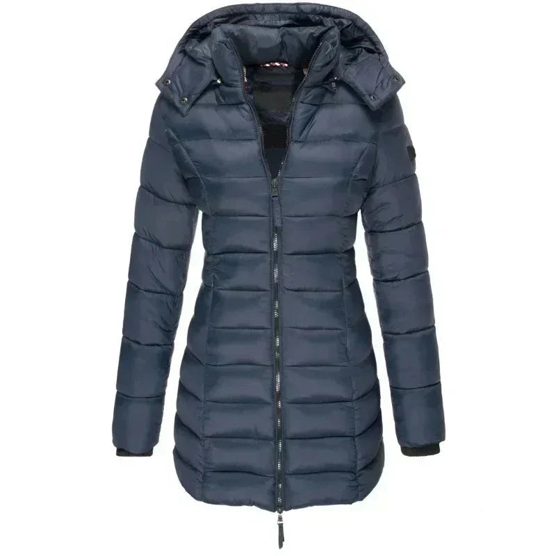 Damenlange Daunenjacke mit Kapuze und durchgehendem Reißverschluss - J&B - 2 - Annoboutique