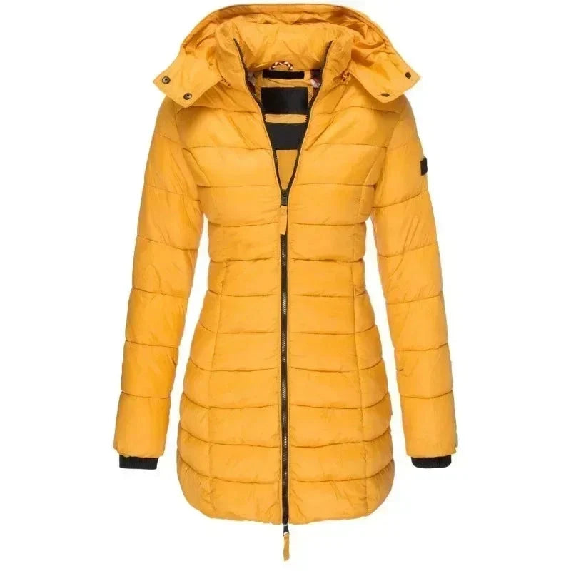 Damenlange Daunenjacke mit Kapuze und durchgehendem Reißverschluss - J&B - 3 - Annoboutique