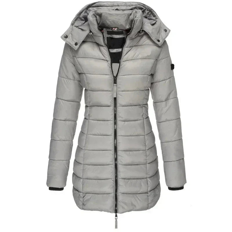 Damenlange Daunenjacke mit Kapuze und durchgehendem Reißverschluss - J&B - 4 - Annoboutique