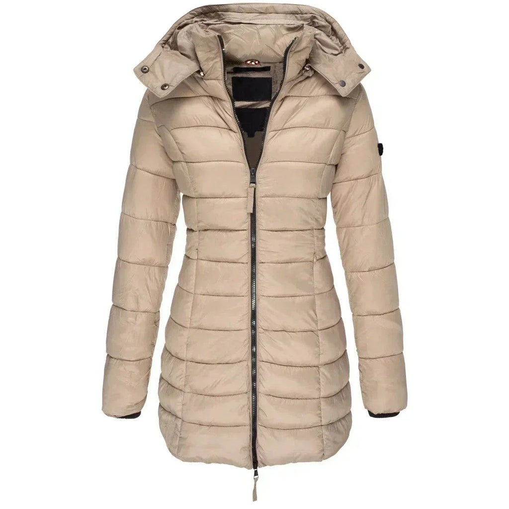 Damenlange Daunenjacke mit Kapuze und durchgehendem Reißverschluss - J&B - 6 - Annoboutique