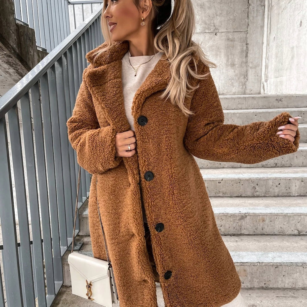 Leonie - Teddy-Mantel Damen langarm Knopfleiste Winter warm elegant
