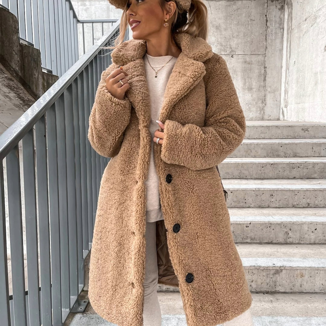 Leonie - Teddy-Mantel Damen langarm Knopfleiste Winter warm elegant