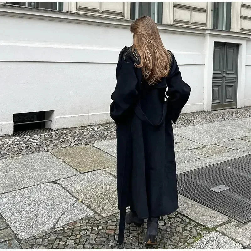 Sofía – Damen Langer Wollmantel Mit Reverskragen