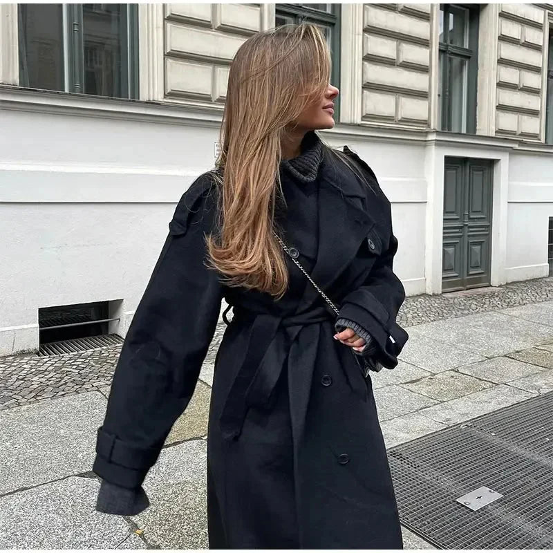 Sofía – Damen Langer Wollmantel Mit Reverskragen