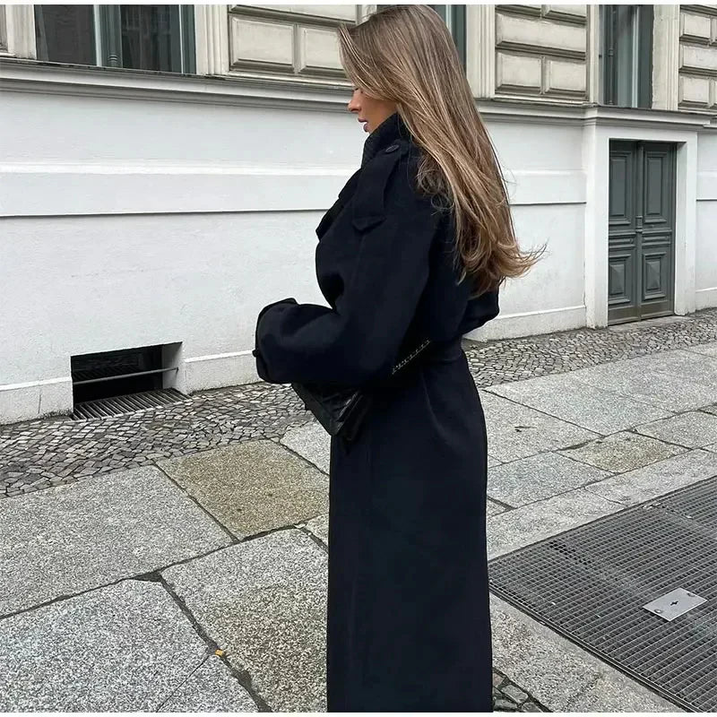 Sofía – Damen Langer Wollmantel Mit Reverskragen