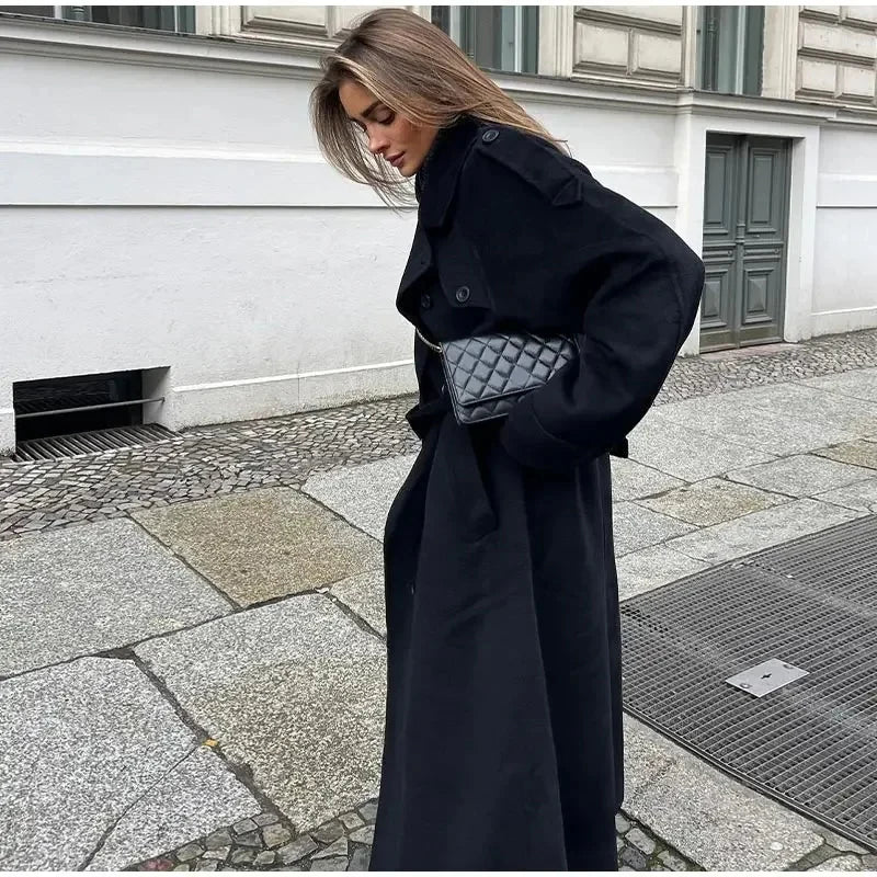 Sofía – Damen Langer Wollmantel Mit Reverskragen