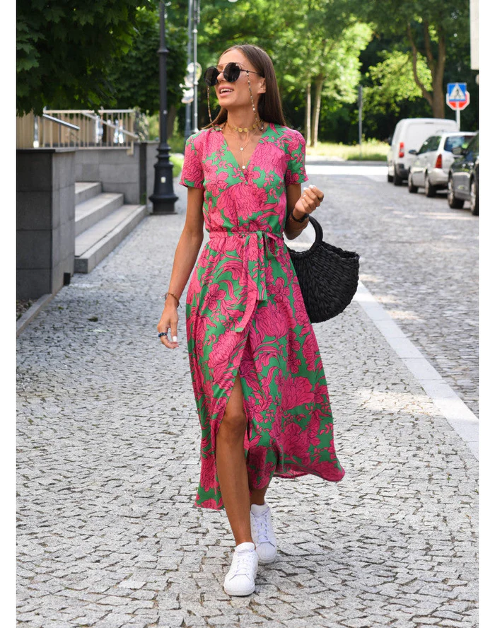 Elena – Wickeloptik Damen-Midikleid