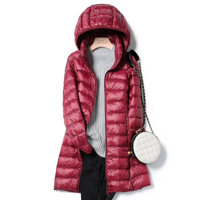 Lina - Damen Steppmantel mit Kapuze langarm Winter