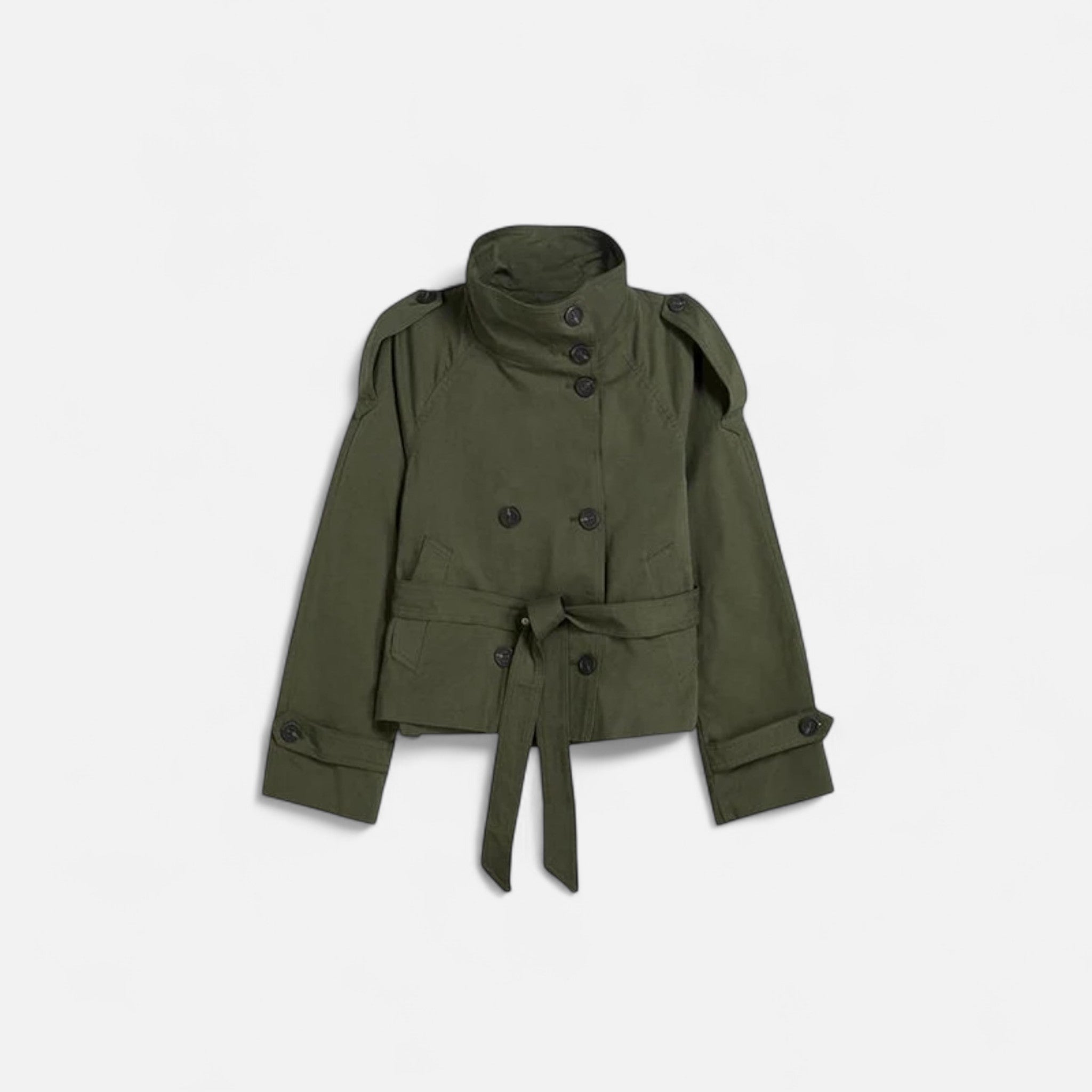 Clara – Elegante Damen Kurzjacke mit Stehkragen und Bindegürtel