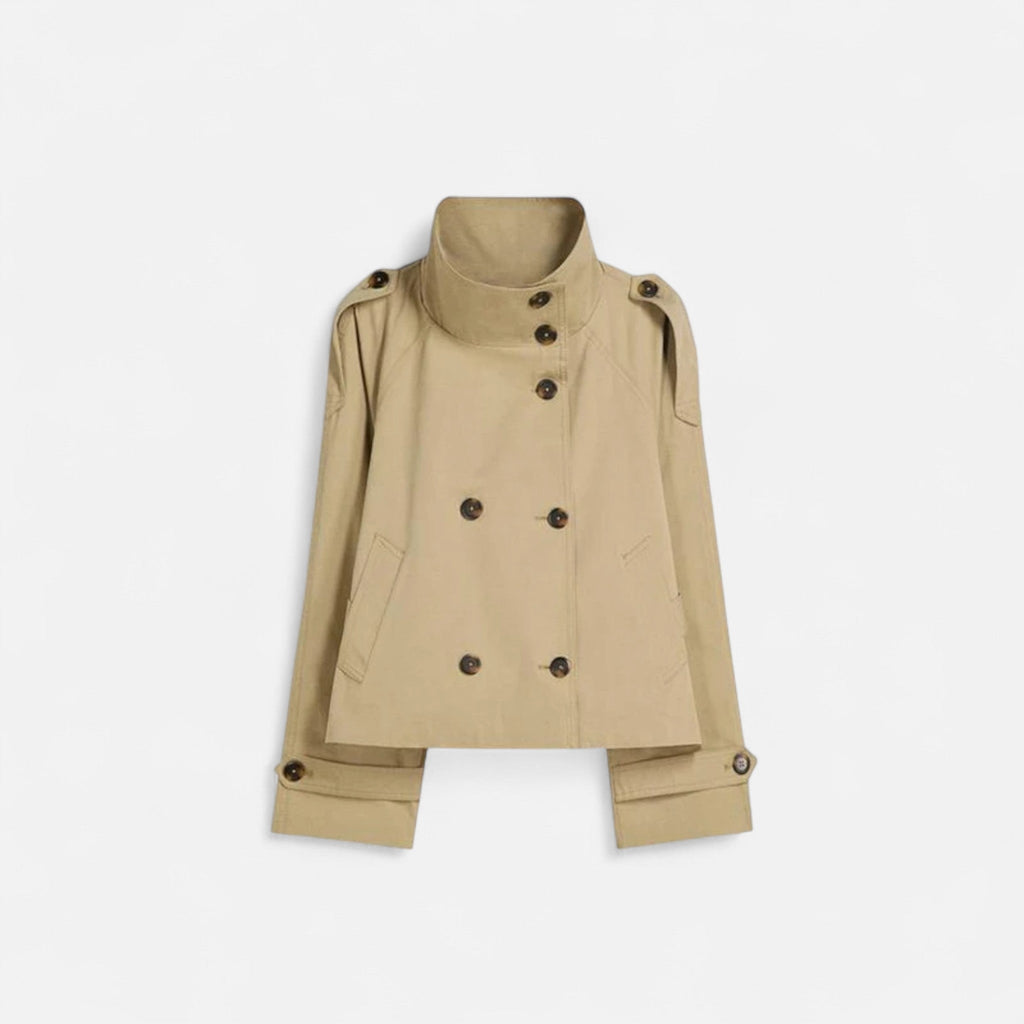 Clara – Elegante Damen Kurzjacke mit Stehkragen und Bindegürtel
