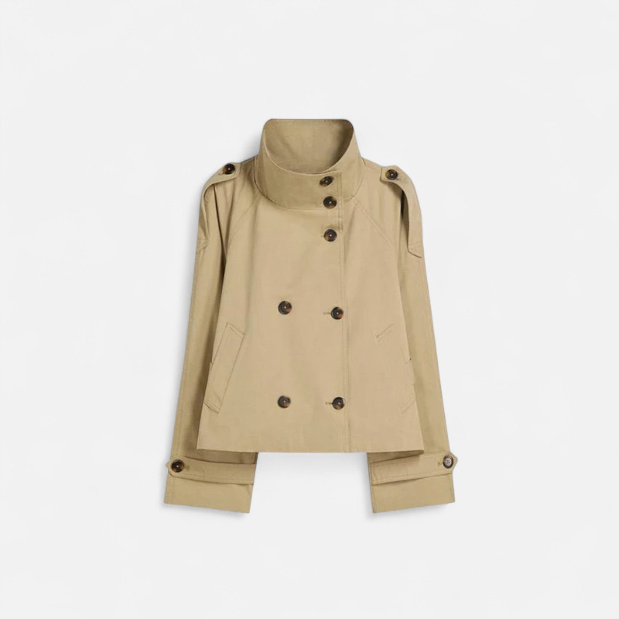 Clara – Elegante Damen Kurzjacke mit Stehkragen und Bindegürtel