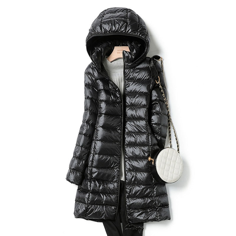 Lina - Damen Steppmantel mit Kapuze langarm Winter