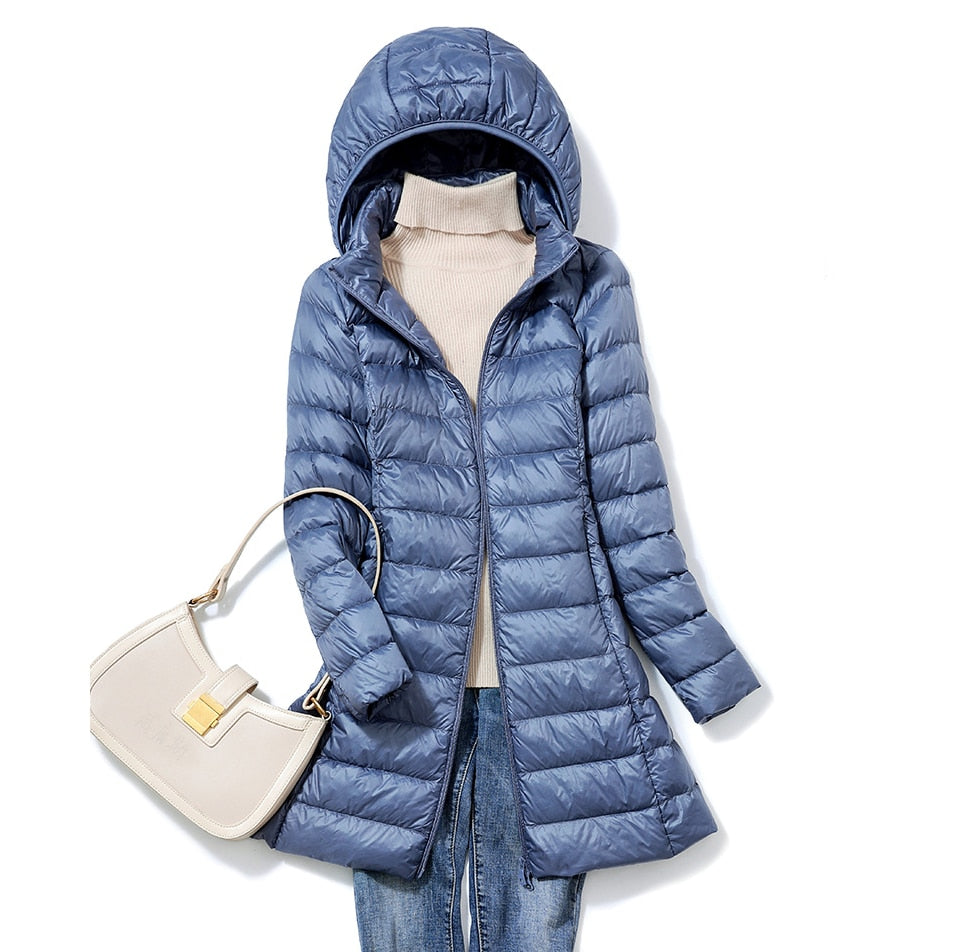 Lina - Damen Steppmantel mit Kapuze langarm Winter