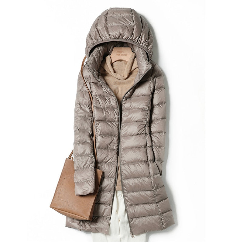 Lina - Damen Steppmantel mit Kapuze langarm Winter