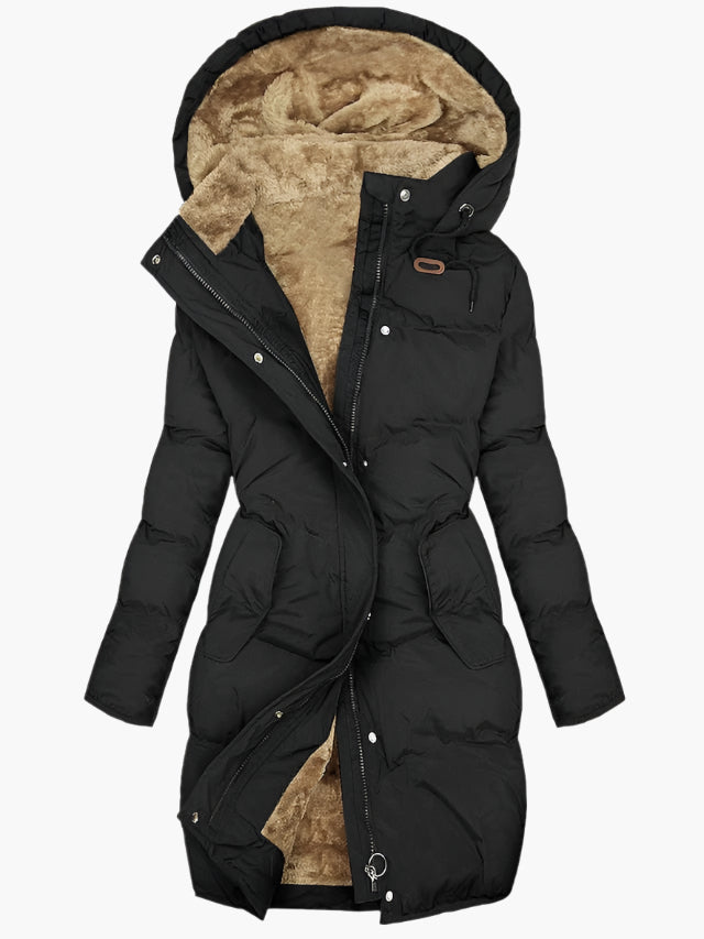 Damenlange Daunenjacke mit Kapuze und weichem Innenfutter - J&B - 1 - Annoboutique