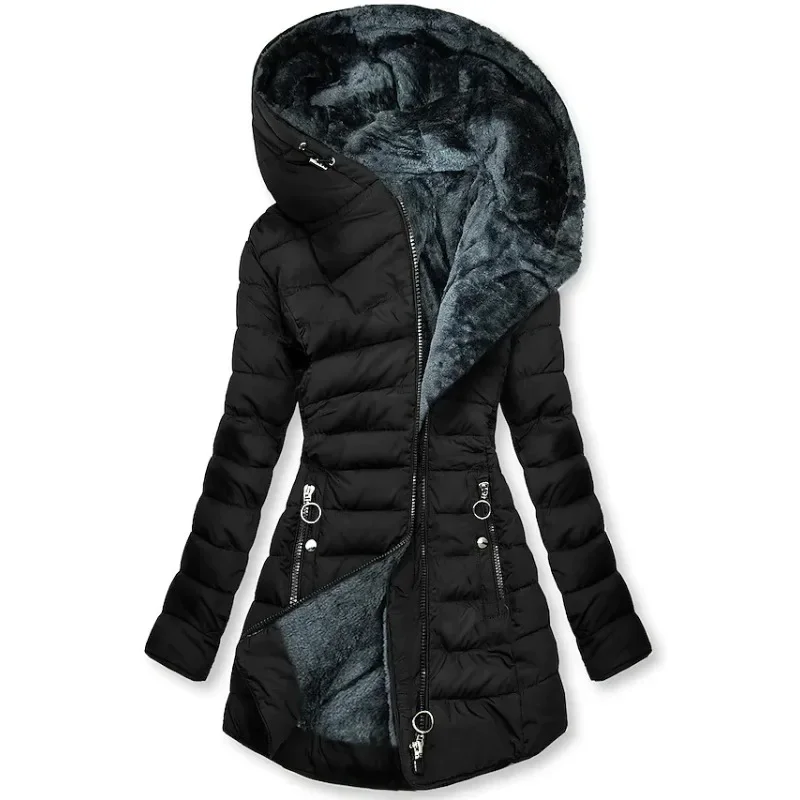 Alina - Damen Steppjacke mit Kapuze und Kunstfellfutter