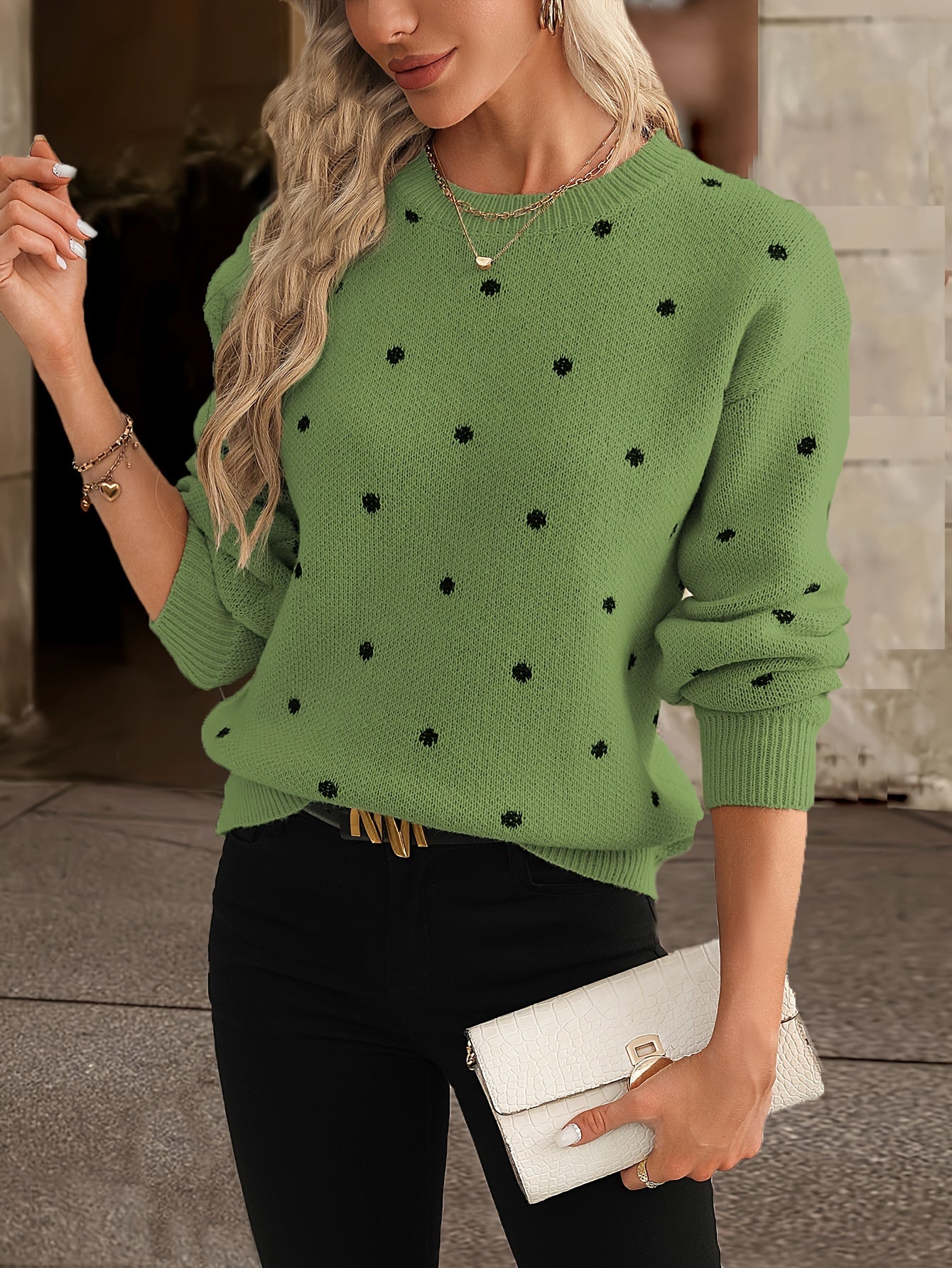 Damen Polka-Dots Pullover – Bequemer Rundhalsausschnitt und entspannte Silhouette von J&B - 4 - Annoboutique