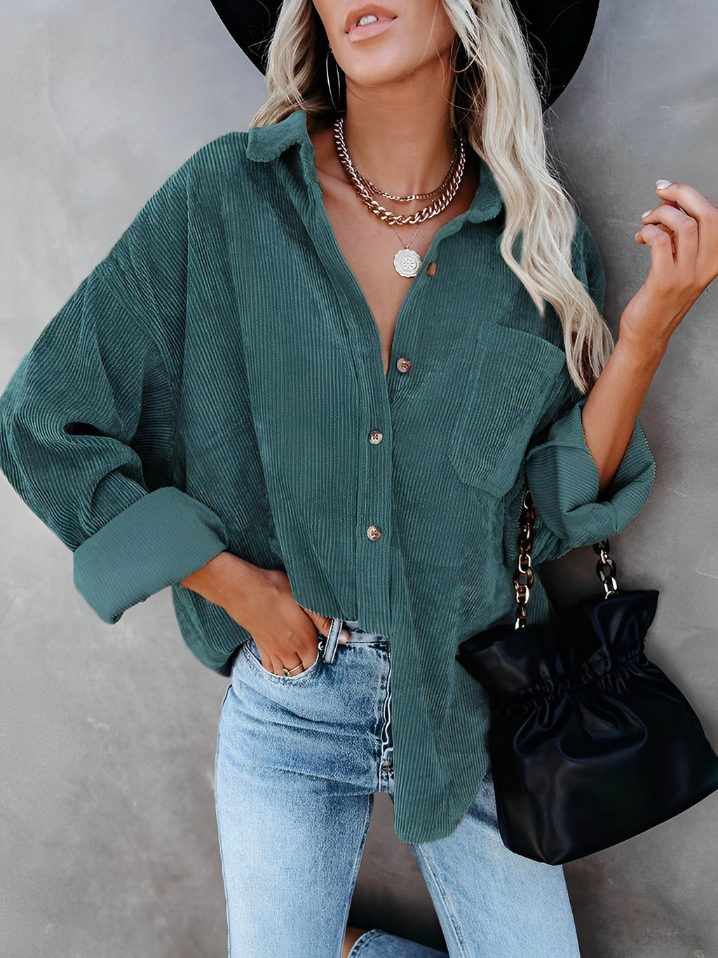 Ariana – Lässige Damen Cordbluse mit Knopfleiste