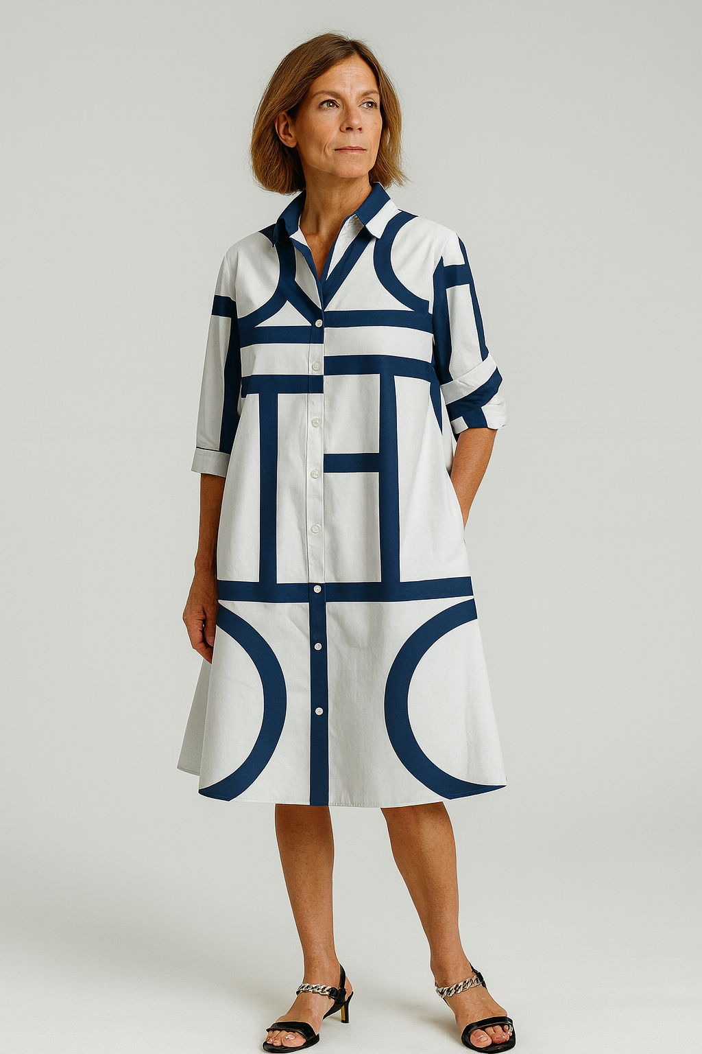 Marlene - Damen Hemdkleid mit grafischem Muste