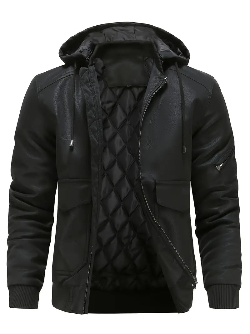 Luca – Herren Lederjacke mit Kapuze und warmem Innenfutter