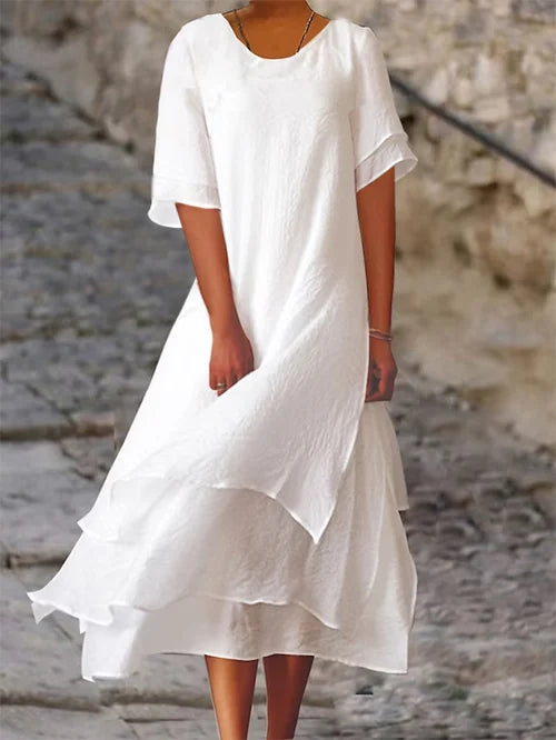 Hannah – Damen Lockeres Midikleid mit Stufenrock und Rundhalsausschnitt