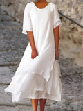 Hannah – Damen Lockeres Midikleid mit Stufenrock und Rundhalsausschnitt