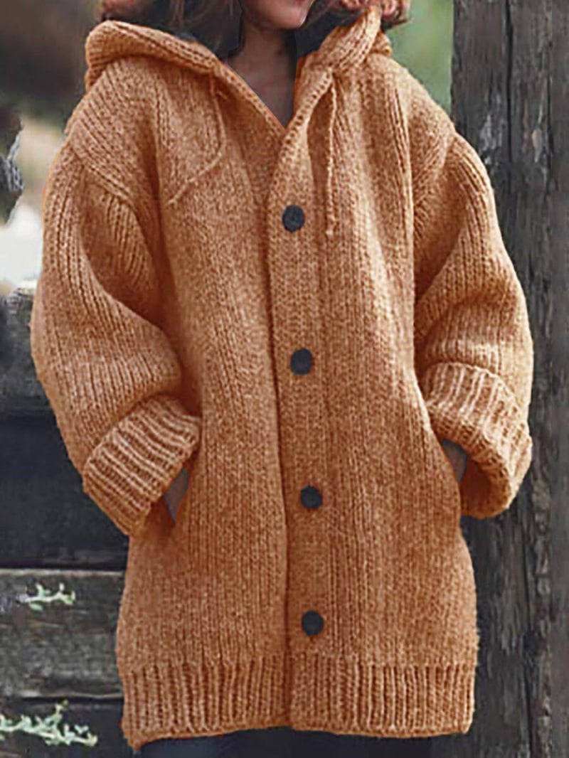 Clara - Strick-Cardigan Wolle Damen mit Kapuze langarm Knopfleiste Winter