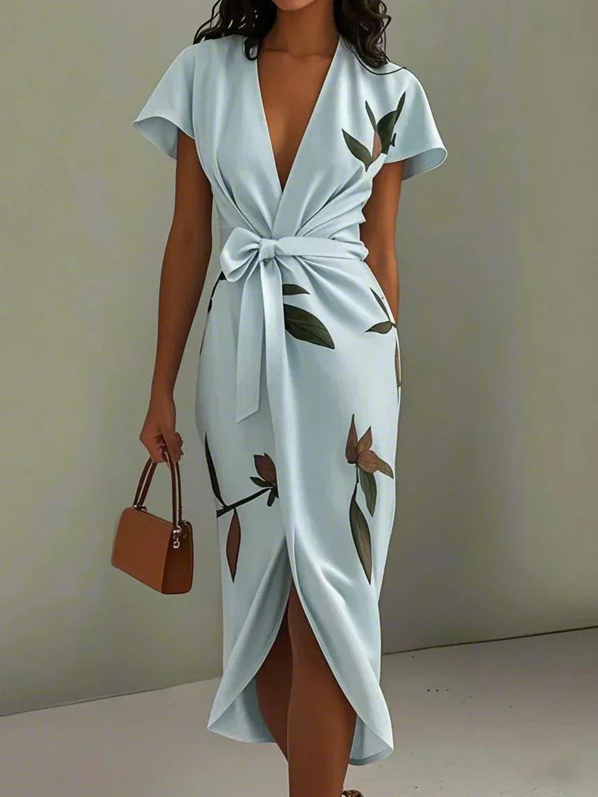 Livia – Damen Wickelkleid mit V-Ausschnitt und Bindegürtel