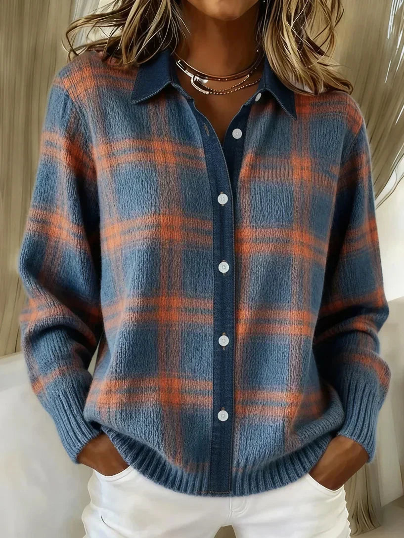 Chloe – Weich gefütterte Karodruck-Strickbluse für Damen im modernen Cozy-Look