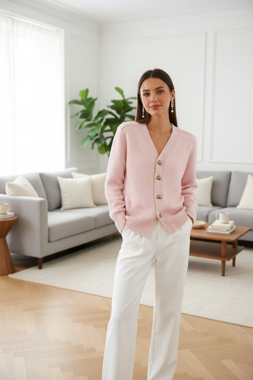 Lila – Feminine Strickjacke mit Herzknöpfen für Damen