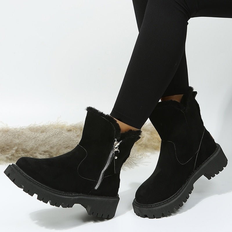 Alina - Damen Stiefeletten mit Reißverschluss und Fellfutter