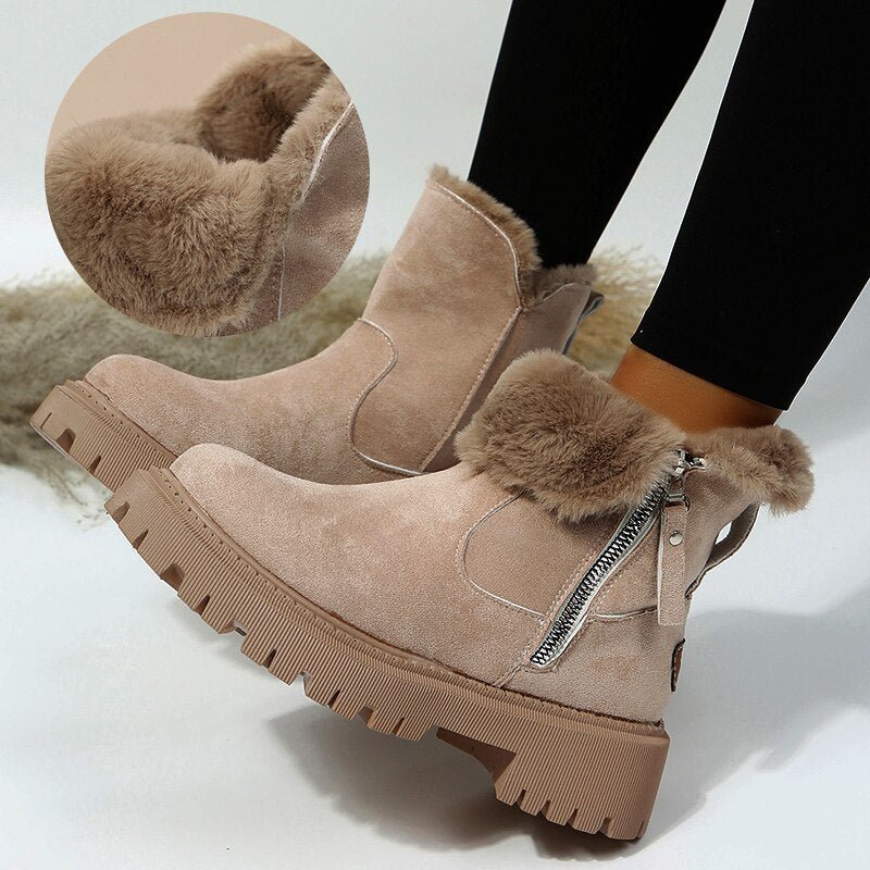 Alina - Damen Stiefeletten mit Reißverschluss und Fellfutter