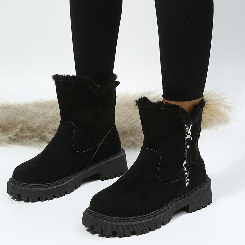 Alina - Damen Stiefeletten mit Reißverschluss und Fellfutter