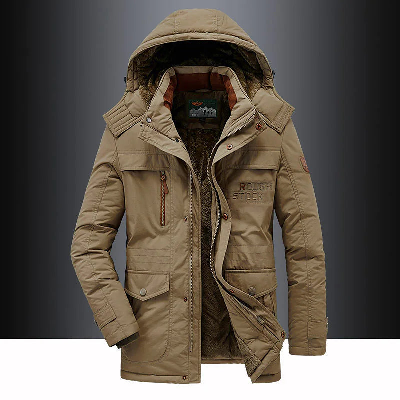 Adrian – Herren Winterjacke blau mit Kapuze und warmem Innenfutter