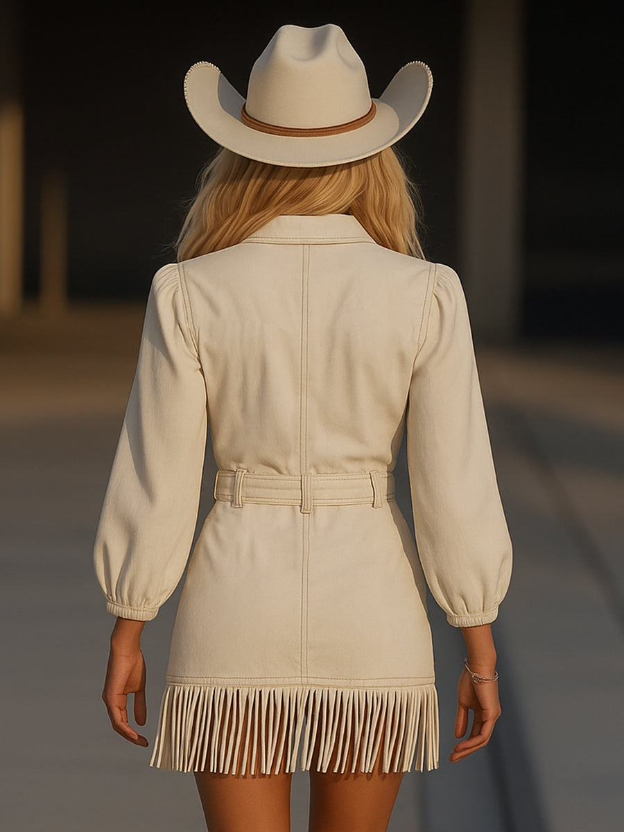 Lara – Langarm Fransen-Jumpsuit mit Gürtel