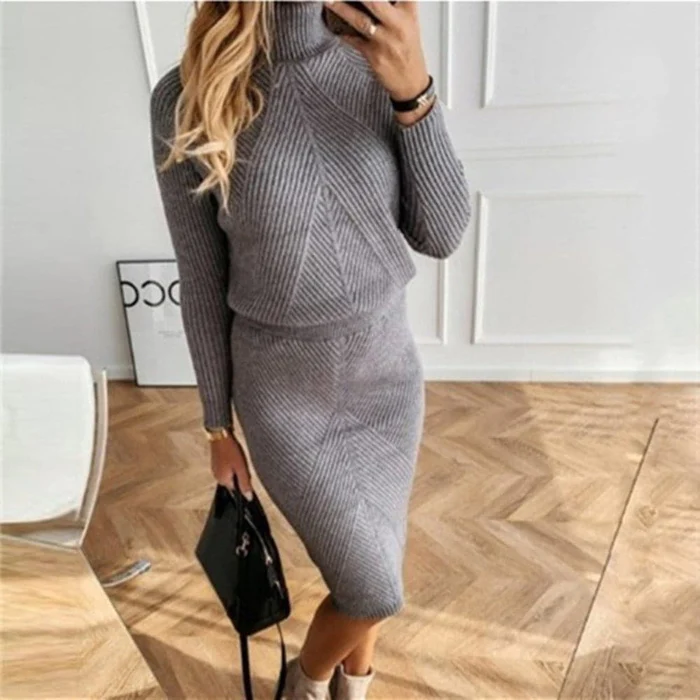 Elena – Elegantes Damen Knit Strick-Set mit figurbetontem Rock