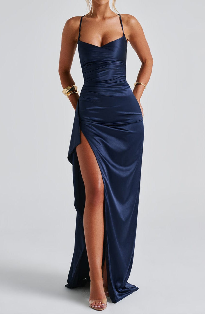 Maxikleid Damen mit Spaghettiträgern und seitlichem Schlitz - 1 - Annoboutique