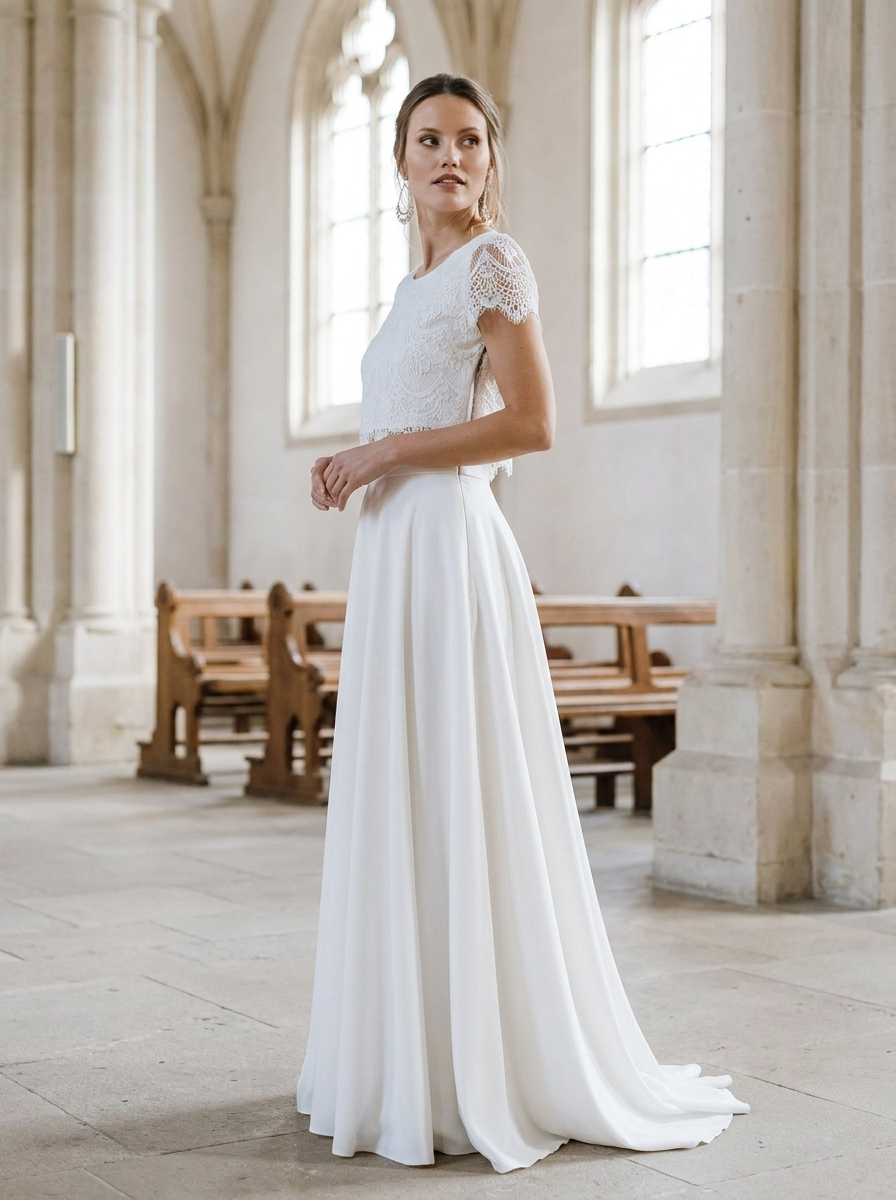 Brautkleid für die kirchliche Trauung, Zweiteiler mit Spitzenoberteil – Ansicht 2