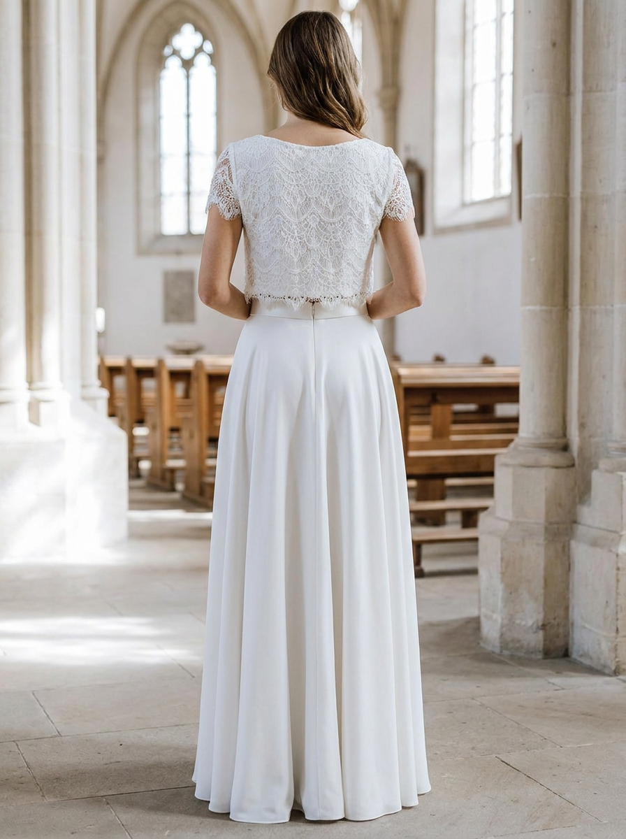 Brautkleid für die kirchliche Trauung, Zweiteiler mit Spitzenoberteil – Ansicht 3