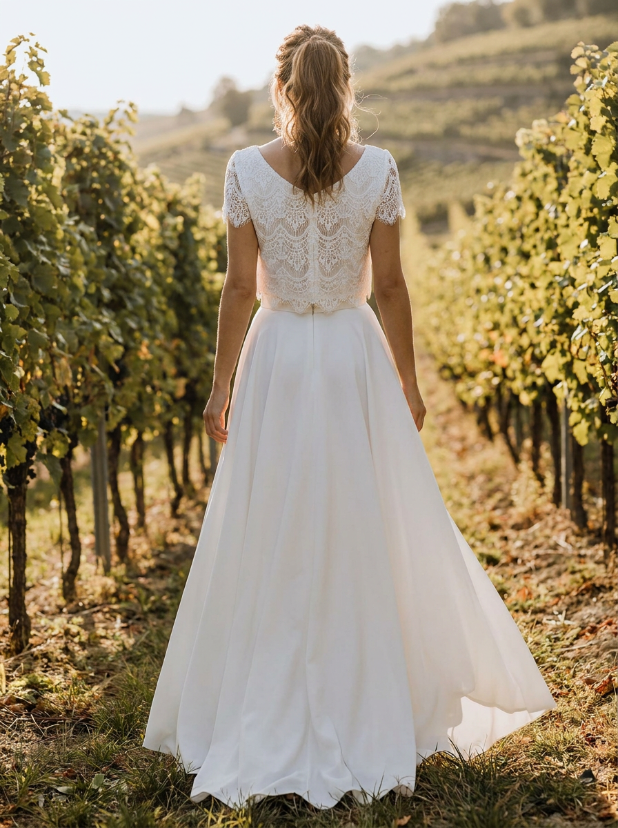 Brautkleid für die Weinberghochzeit, leichter Zweiteiler mit Spitze – Ansicht 3