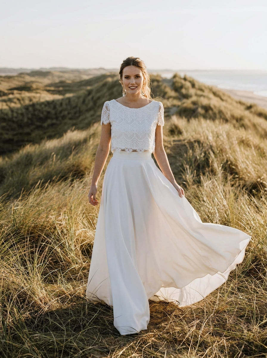 Brautkleid fürs After-Wedding-Shooting, leichter Zweiteiler – Ansicht 1