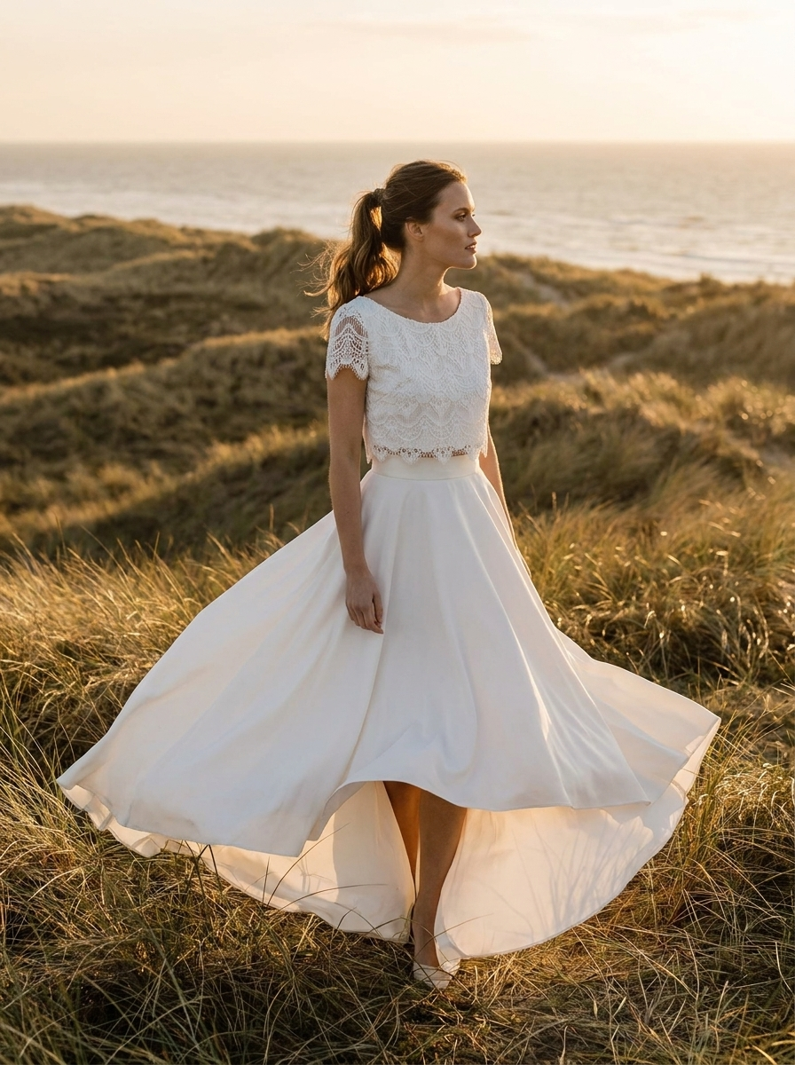 Brautkleid fürs After-Wedding-Shooting, leichter Zweiteiler – Ansicht 2