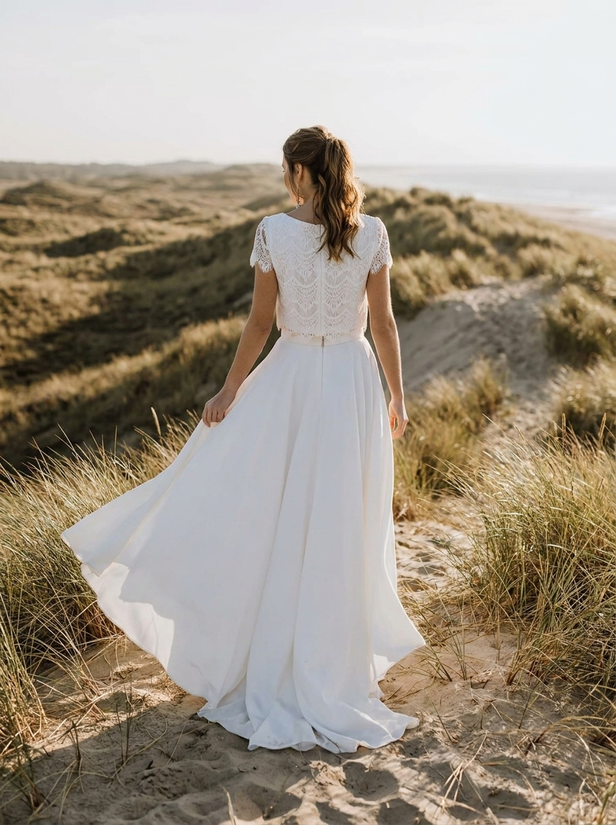 Brautkleid fürs After-Wedding-Shooting, leichter Zweiteiler – Ansicht 3