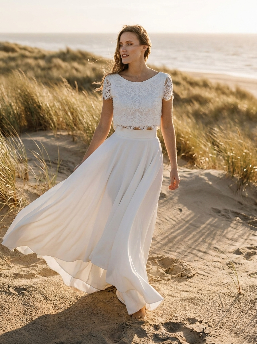 Brautkleid fürs After-Wedding-Shooting, leichter Zweiteiler – Ansicht 4